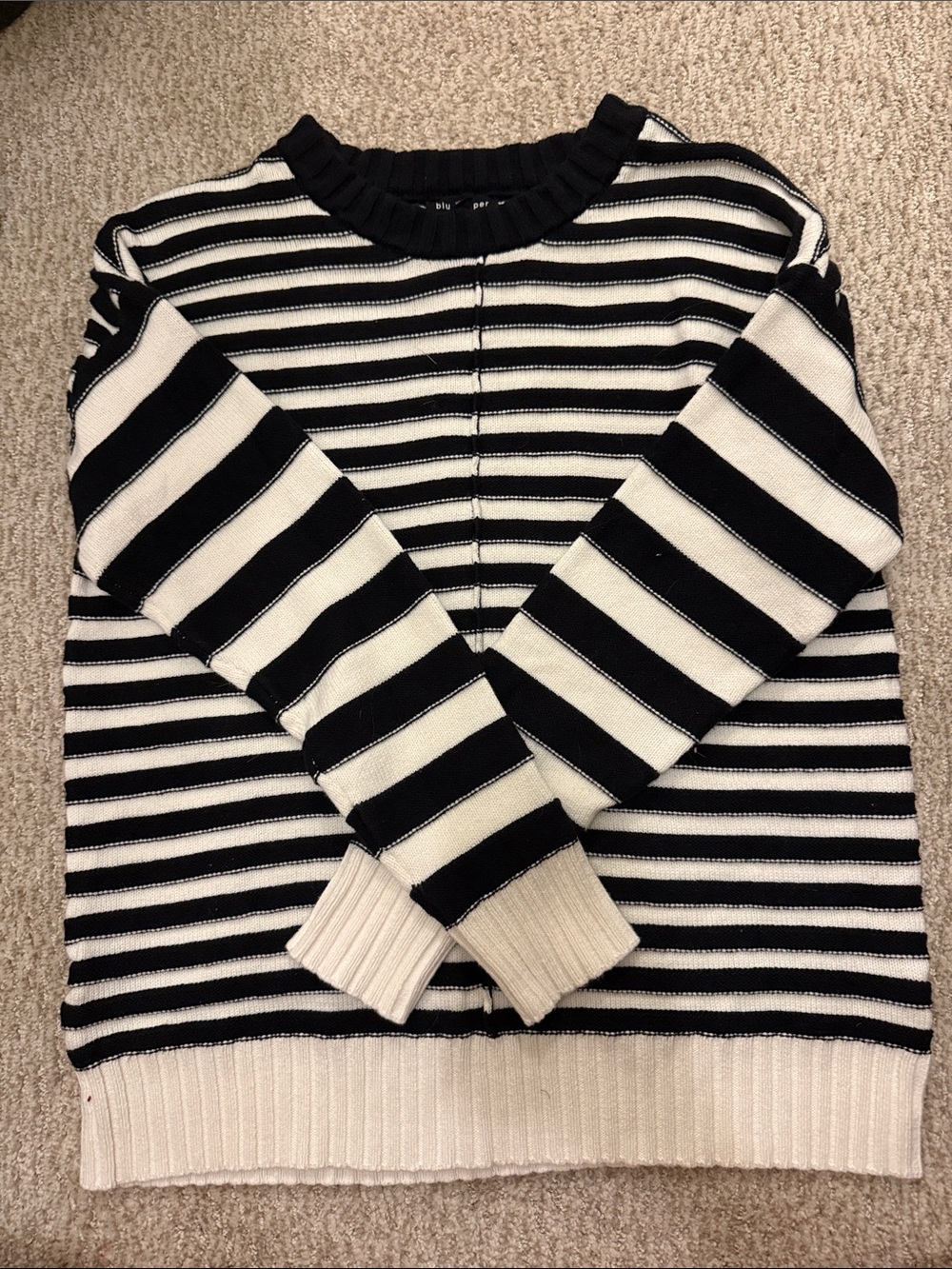 Blu Pepper Black and White Striped Crewneck Sweater